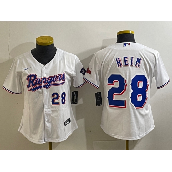 Youth Texas Rangers #28 Jonah Heim Number White 2023 World Series Champions Cool Base Jersey - Ujersey