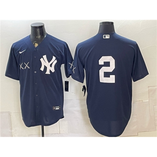 Men's New York Yankees x KAWS #2 Derek Jeter Navy Stadium Stitched Baseball Jersey - Ujersey