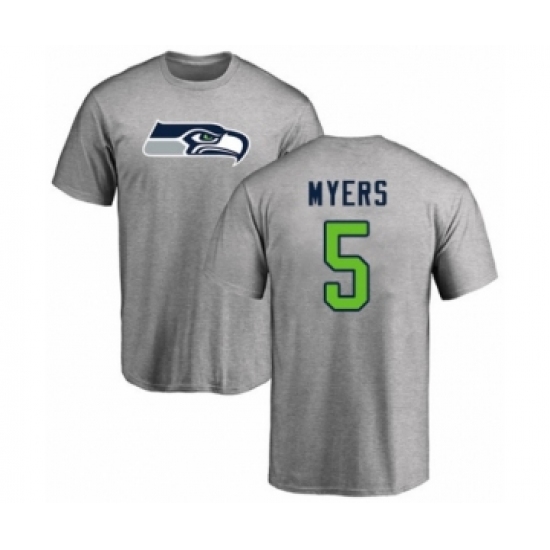 Football Seattle Seahawks #5 Jason Myers Ash Name & Number Logo T-Shirt - Ujersey