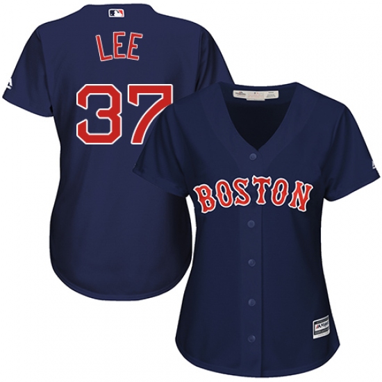 Women's Majestic Boston Red Sox #37 Bill Lee Authentic Navy Blue Alternate Road MLB Jersey - Ujersey