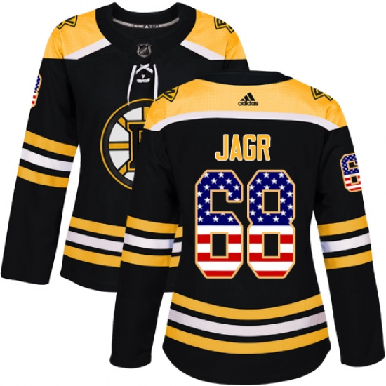 Women's Adidas Boston Bruins #68 Jaromir Jagr Authentic Black USA Flag Fashion NHL Jersey - Ujersey
