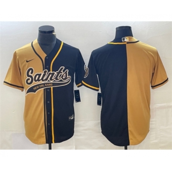 Men's Nike New Orleans Saints Black Gold Split Cool Base Stitched Baseball Jersey - Ujersey