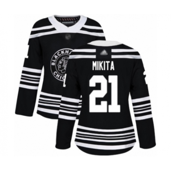Women's Chicago Blackhawks #21 Stan Mikita Authentic Black Alternate Hockey Jersey - Ujersey