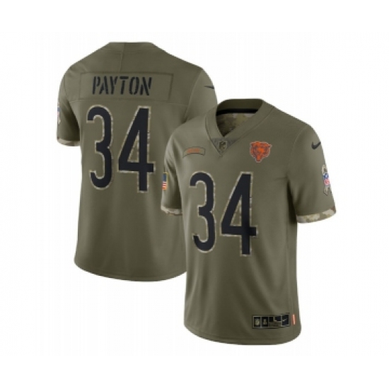 Men's Chicago Bears #34 Walter Payton 2022 Olive Salute To Service Limited Stitched Jersey - Ujersey