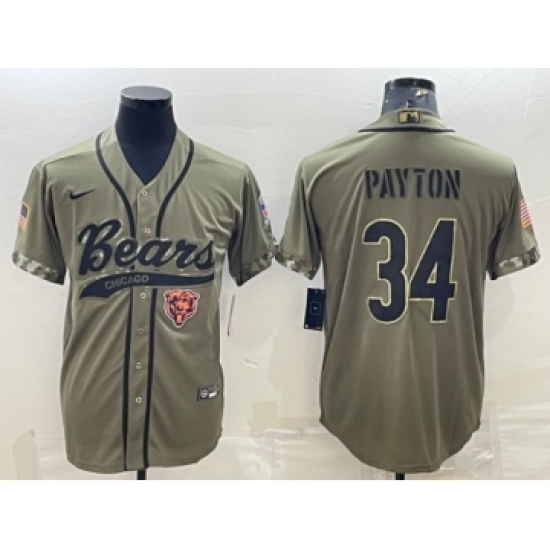 Men's Chicago Bears #34 Walter Payton Olive 2022 Salute To Service Cool Base Stitched Baseball Jersey - Ujersey