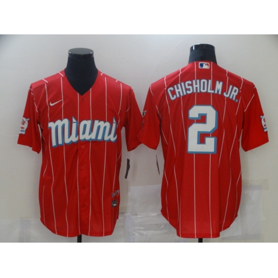 Men's Miami Marlins #2 Jazz Chisholm Nike Red 2021 City Connect Replica Player Jersey - Ujersey