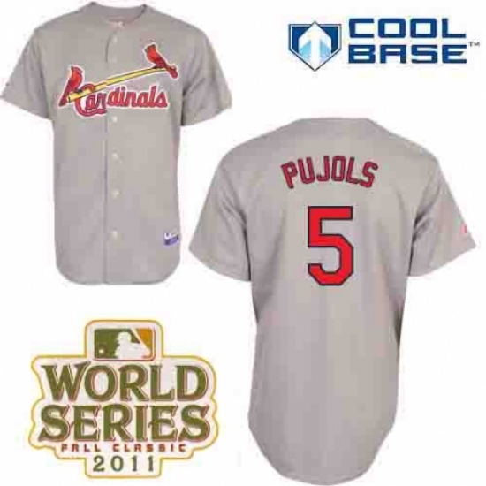 Men's Majestic St. Louis Cardinals #5 Albert Pujols Replica Grey Cool Base 2011 World Series Patch MLB Jersey - Ujersey