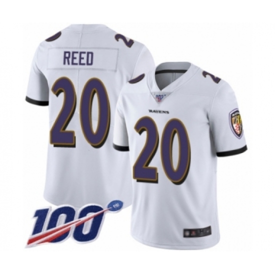 Men's Baltimore Ravens #20 Ed Reed White Vapor Untouchable Limited Player 100th Season Football Jersey - Ujersey