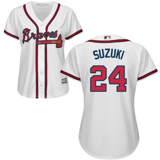 Women's Majestic Atlanta Braves #24 Kurt Suzuki Authentic White Home Cool Base MLB Jersey - Ujersey