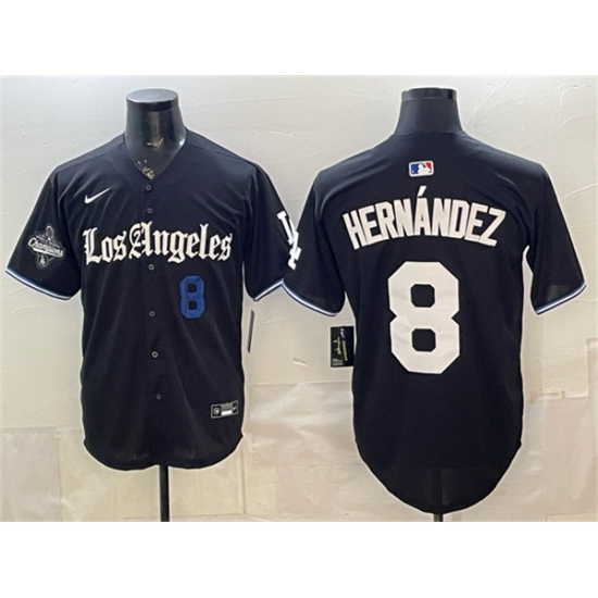 Men's Los Angeles Dodgers #8 Enrique Hernández Black 2025 World Series Champions 'Gothic Edition' Vapor Premier Limited Stitched Baseball Jersey - Ujersey