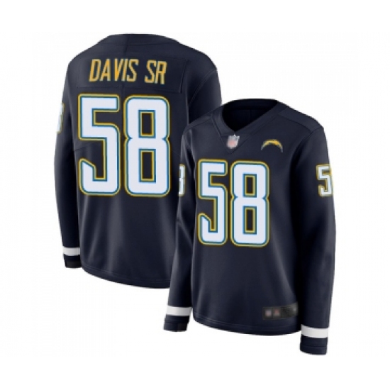 Women's Los Angeles Chargers #58 Thomas Davis Sr Limited Navy Blue Therma Long Sleeve Football Jersey - Ujersey