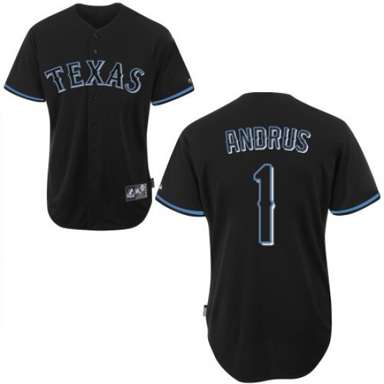 Men's Majestic Texas Rangers #1 Elvis Andrus Replica Black Fashion MLB Jersey - Ujersey