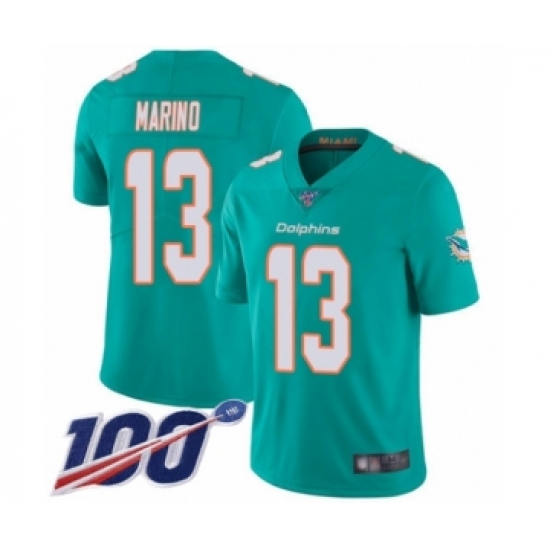 Youth Nike Miami Dolphins #13 Dan Marino Aqua Green Team Color Vapor Untouchable Limited Player 100th Season NFL Jersey - Ujersey