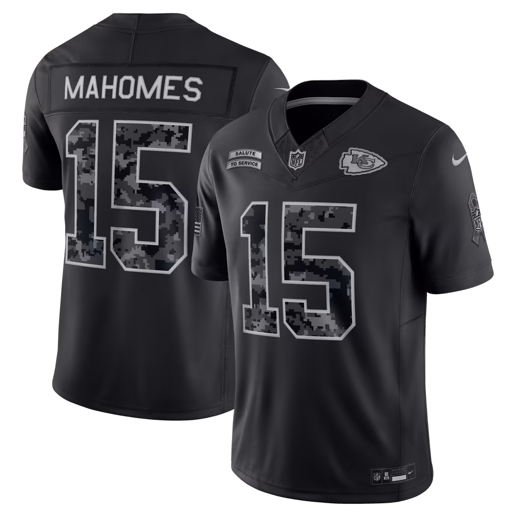 Men's Kansas City Chiefs Patrick Mahomes Nike Black 2026 Salute to Service Stitched Limited Jersey - ujerseystore