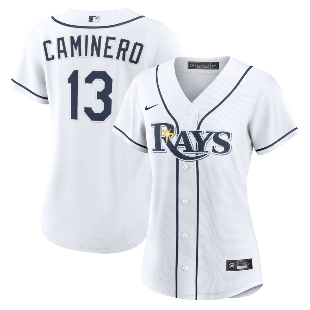 Women's Tampa Bay Rays Junior Caminero Nike White Home Replica Jersey - ujerseystore