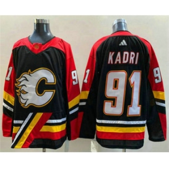 Men's Calgary Flames #91 Nazem Kadri Black 2022 Reverse Retro Stitched Jersey - Ujersey