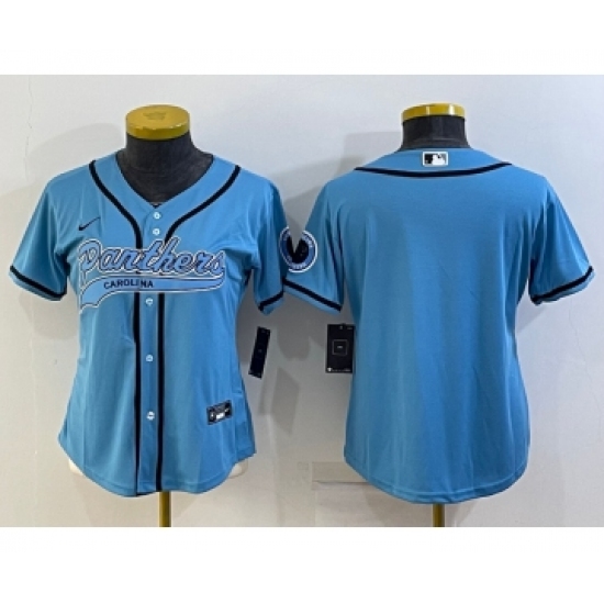 Women's Carolina Panthers Blank Blue With Patch Cool Base Stitched Baseball Jersey - Ujersey