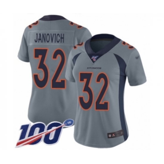 Women's Denver Broncos #32 Andy Janovich Limited Silver Inverted Legend 100th Season Football Jersey - Ujersey