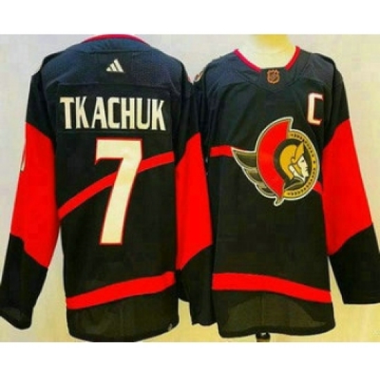 Men's Ottawa Senators #7 Brady Tkachuk Black 2022 Reverse Retro Authentic Jersey - Ujersey