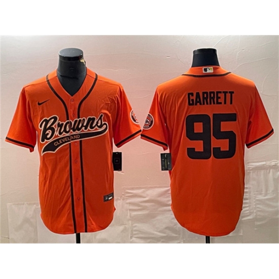 Men's Cleveland Browns #95 Myles Garrett Orange Cool Base Stitched Baseball Jersey - Ujersey