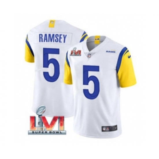 Men's Los Angeles Rams #5 Jalen Ramsey White 2022 Super Bowl LVI Vapor Limited Stitched Jersey - Ujersey