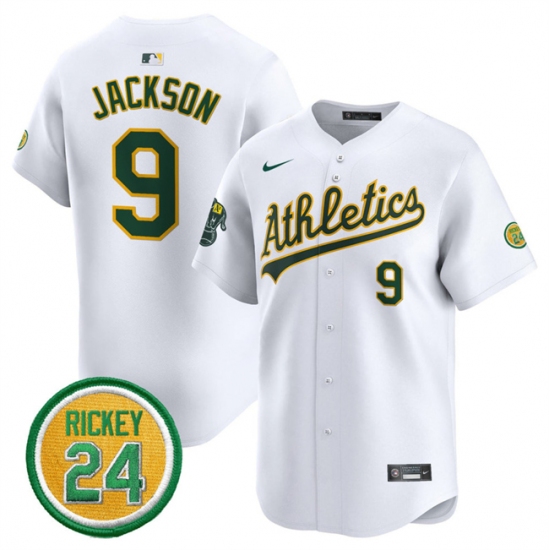 Men's Oakland Athletics #9 Reggie Jackson White 2024 Home Limited With Rickey Henderson Stitched Jersey