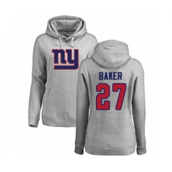 Football Women's New York Giants #27 Deandre Baker Ash Name & Number Logo Pullover Hoodie - Ujersey