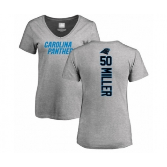 Football Women's Carolina Panthers #50 Christian Miller Ash Backer V-Neck T-Shirt - Ujersey
