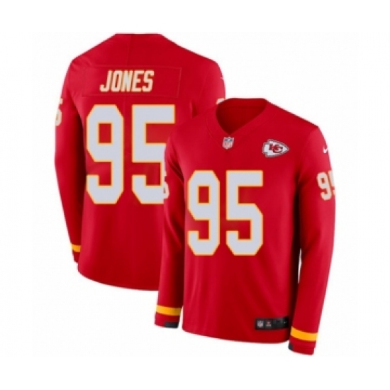 Youth Nike Kansas City Chiefs #95 Chris Jones Limited Red Therma Long Sleeve NFL Jersey - Ujersey