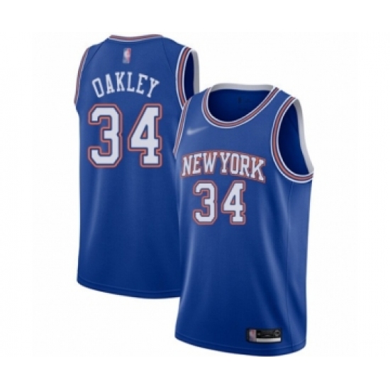 Women's New York Knicks #34 Charles Oakley Authentic Blue Basketball Jersey - Statement Edition - Ujersey