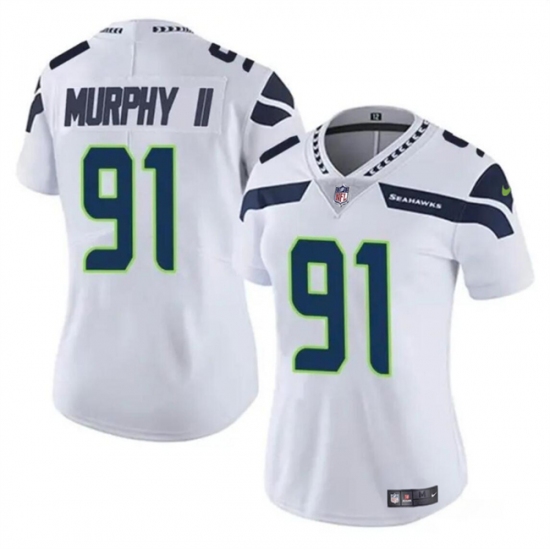Women's Seattle Seahawks #91 Byron Murphy II 2024 Draft White Vapor Limited Football Stitched Jersey(Run Small) - Ujersey