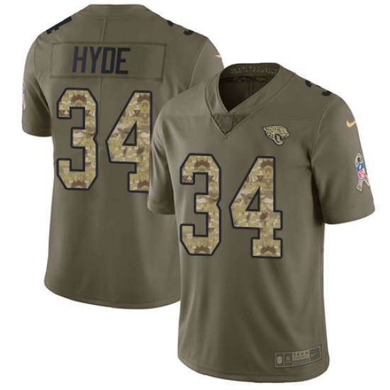 Youth Nike Jacksonville Jaguars #34 Carlos Hyde Limited Olive Camo 2017 Salute to Service NFL Jersey - Ujersey