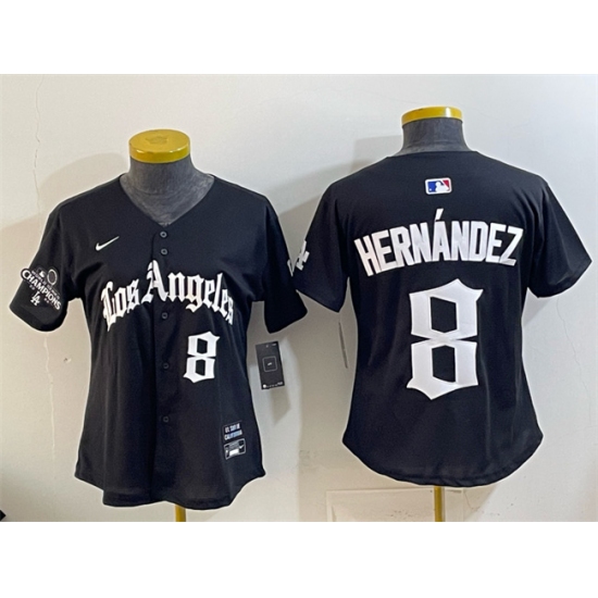 Youth Los Angeles Dodgers #8 Enrique Hernández Black 2025 World Series Champions LA Gothic Edition Limited Stitched Baseball Jersey - Ujersey