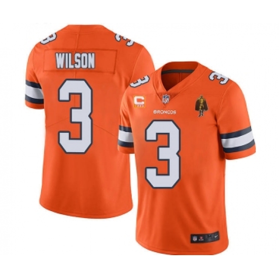 Men's Denver Broncos #3 Russell Wilson Orange With C Patch & Walter Payton Patch Limited Stitched Jersey - Ujersey