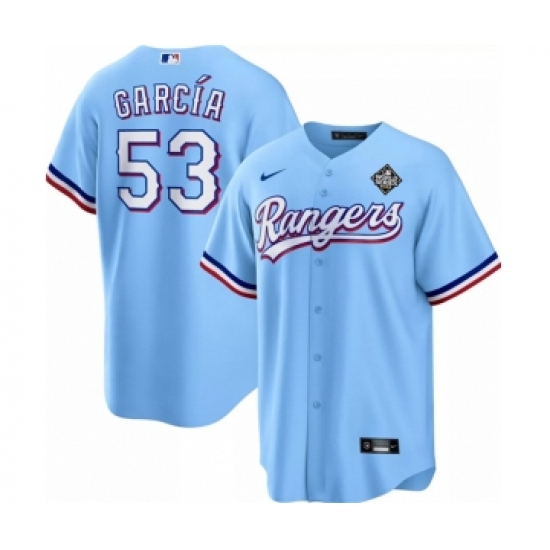 Men's Texas Rangers #53 Adolis García Blue 2023 World Series Cool Base Stitched Baseball Jersey - Ujersey