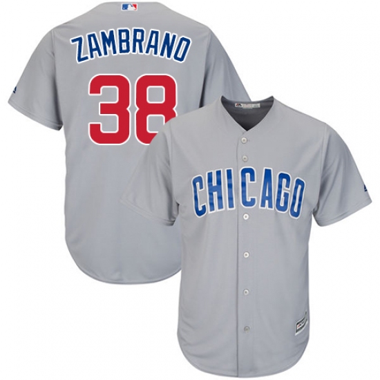 Men's Majestic Chicago Cubs #38 Carlos Zambrano Replica Grey Road Cool Base MLB Jersey - Ujersey