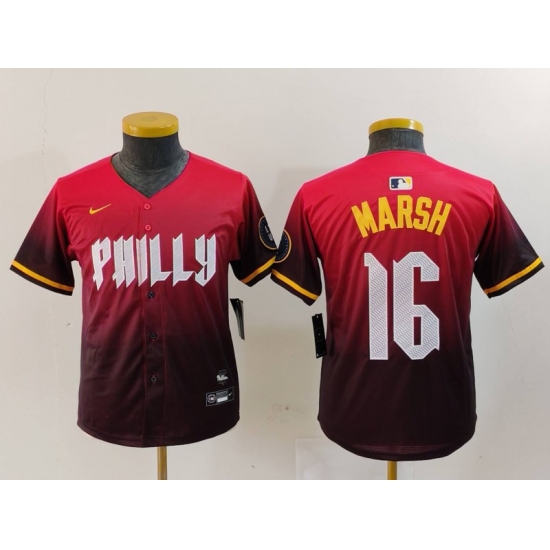 Youth Philadelphia Phillies #16 Brandon Marsh Red 2024 City Connect Limited Jersey - Ujersey