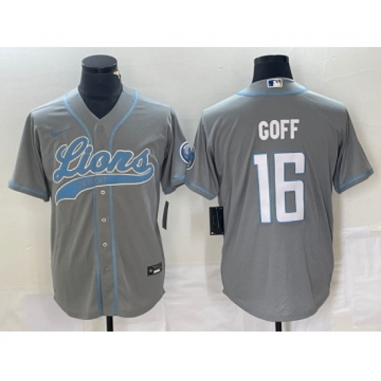 Men's Nike Detroit Lions #16 Jared Goff Gray Cool Base Stitched Baseball Jersey - Ujersey