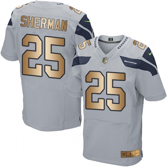 Men's Nike Seattle Seahawks #25 Richard Sherman Elite Grey/Gold Alternate NFL Jersey - Ujersey