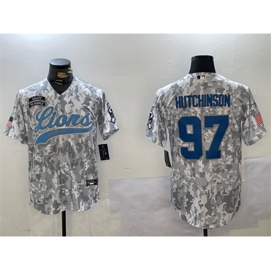 Men's Detroit Lions #97 Aidan Hutchinson 2024 Arctic Camo Salute To Service Stitched Baseball Jersey - Ujersey