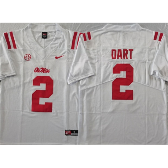 Men's Ole Miss Rebels #2 Jaxson Dart White Stitched jersey - Ujersey