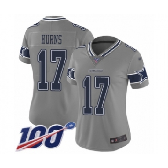 Women's Dallas Cowboys #17 Allen Hurns Limited Gray Inverted Legend 100th Season Football Jersey - Ujersey