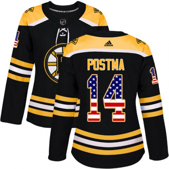 Women's Adidas Boston Bruins #14 Paul Postma Authentic Black USA Flag Fashion NHL Jersey - Ujersey