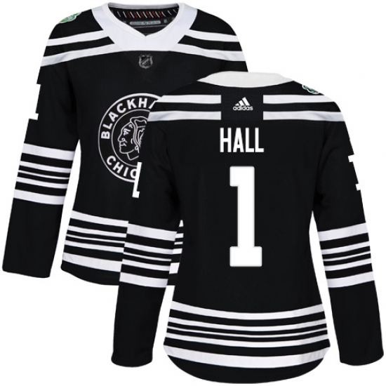 Women's Adidas Chicago Blackhawks #1 Glenn Hall Authentic Black 2019 Winter Classic NHL Jersey - Ujersey