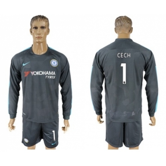 Chelsea #1 Cech Sec Away Long Sleeves Soccer Club Jersey