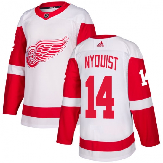 Men's Adidas Detroit Red Wings #14 Gustav Nyquist Authentic White Away NHL Jersey - Ujersey