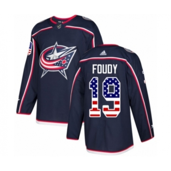 Men's Adidas Columbus Blue Jackets #19 Liam Foudy Authentic Navy Blue USA Flag Fashion NHL Jersey - Ujersey