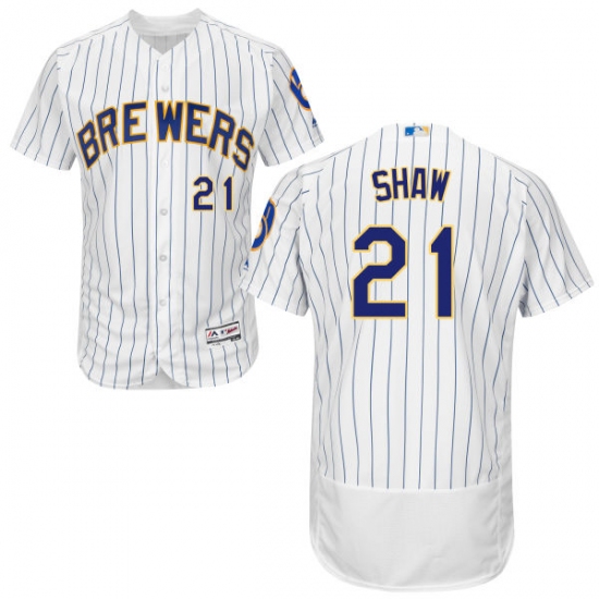Men's Majestic Milwaukee Brewers #21 Travis Shaw White/Royal Flexbase Authentic Collection MLB Jersey - Ujersey