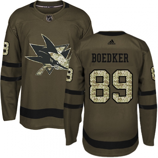Youth Adidas San Jose Sharks #89 Mikkel Boedker Premier Green Salute to Service NHL Jersey - Ujersey