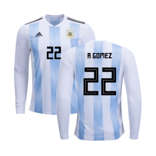 Argentina #22 R.Gomez Home Long Sleeves Kid Soccer Country Jersey